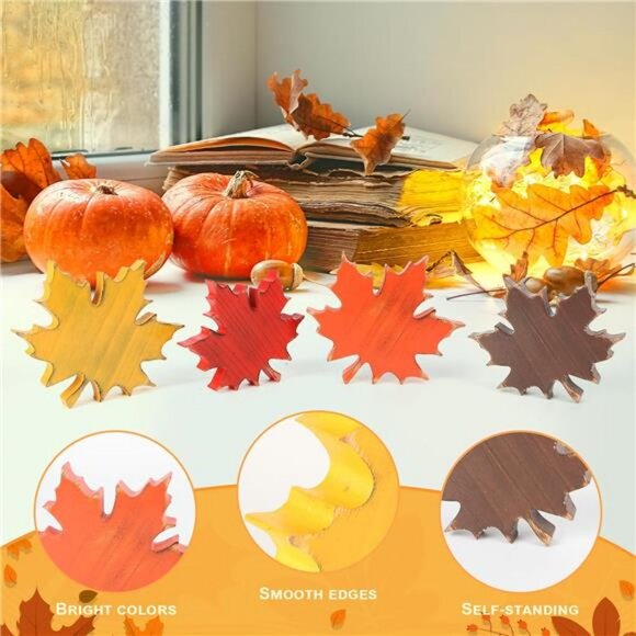 Wooden Fall Leaves Decorations for Home Office Indoor, Farmhouse - Picture 4 of 7